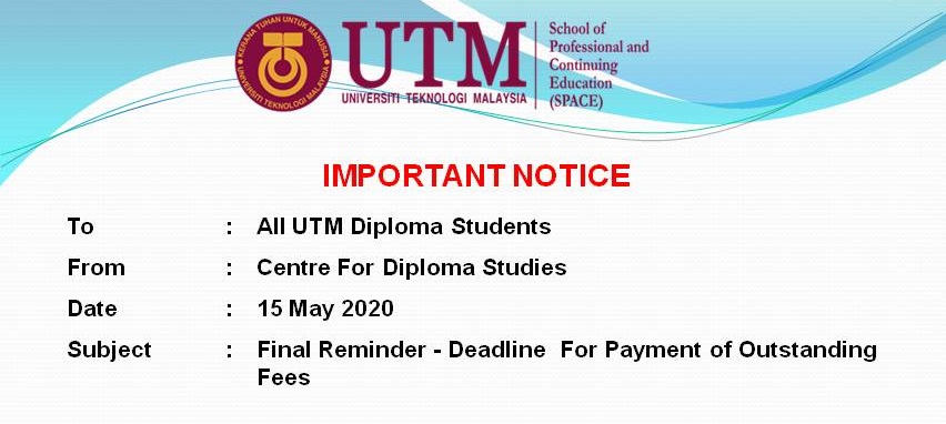 Final Reminder – Deadline  For Payment of Outstanding Fees