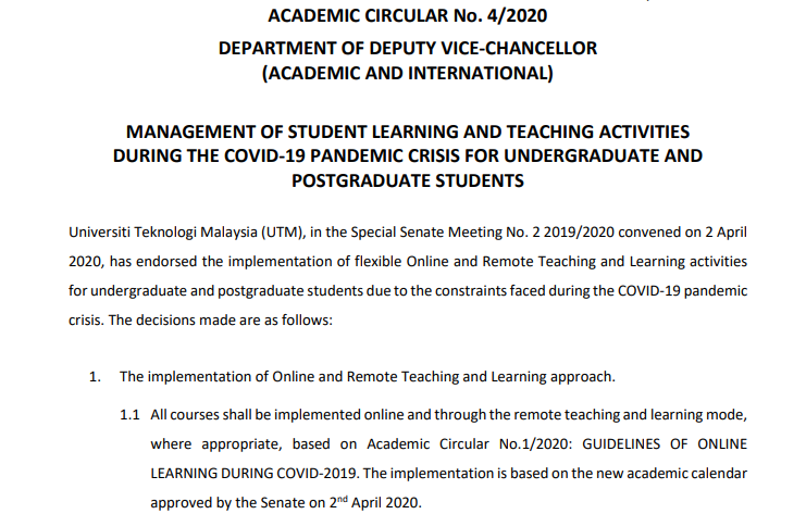 Management Of Student Learning And Teaching Activities During The Covid-19 Pandemic Crisis For Undergraduate And Postgraduate Students