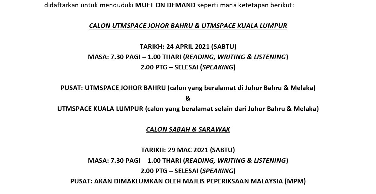 Pemakluman Rasmi Muet On Demand 2021 UTMSPACE Johor bahru, UTMSPACE Kuala lumpur, Calon Sabah & Sarawak