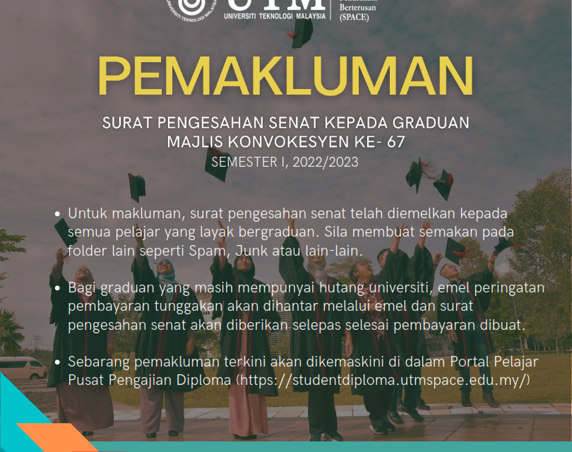 Pemakluman Surat Pengesahan Senat Kepada Graduan Semester I, 2022/2023