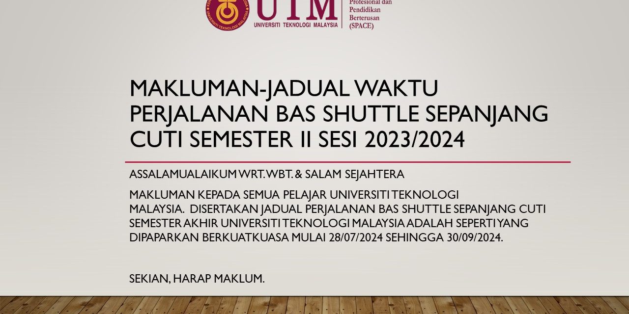 PERHATIAN : TARIKH DAN SLOT PEMERIKSAAN KESIHATAN BAGI PELAJAR DIPLOMA KAMPUS JOHOR BAHRU SEM I SESI 2024/2025