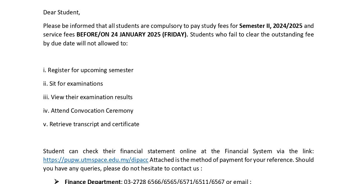 maklumat pembayaran yuran semester ii, 2024/2025