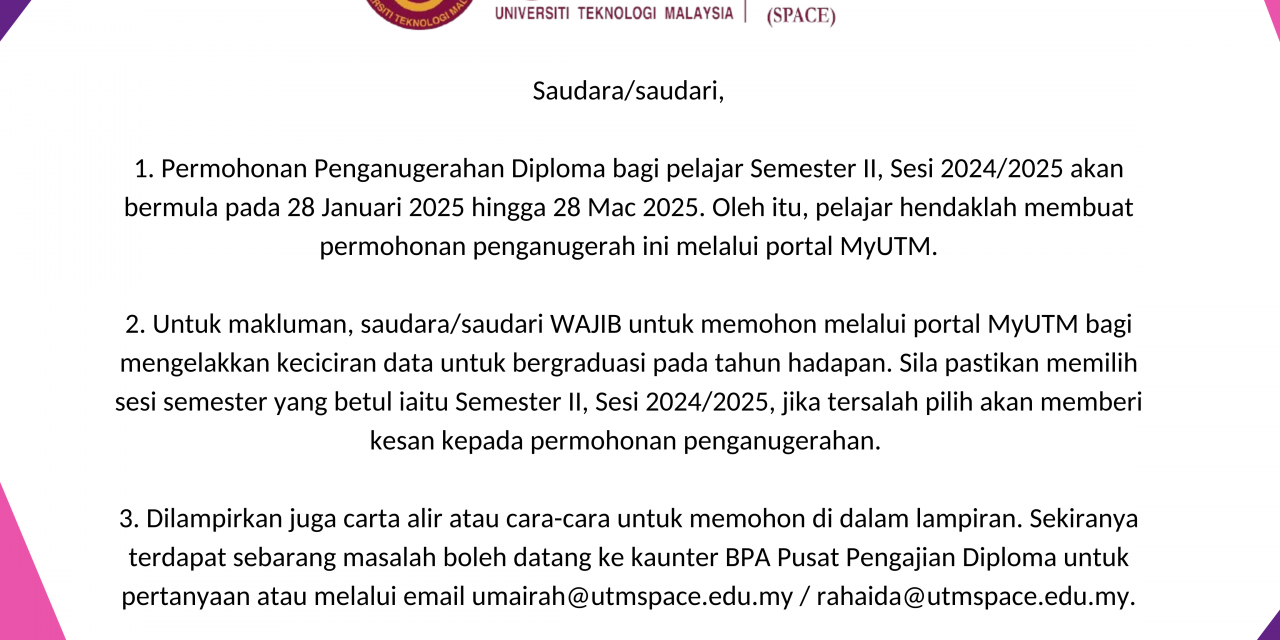 pemakluman: permohonan penganugerahan diploma semester ii, 2024/2025
