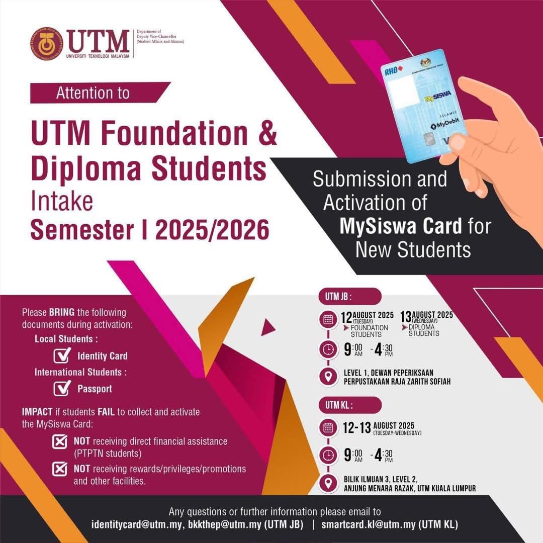 SUBMISSION AND ACTIVATION MYSISWA CARD FOR NEW STUDENTS