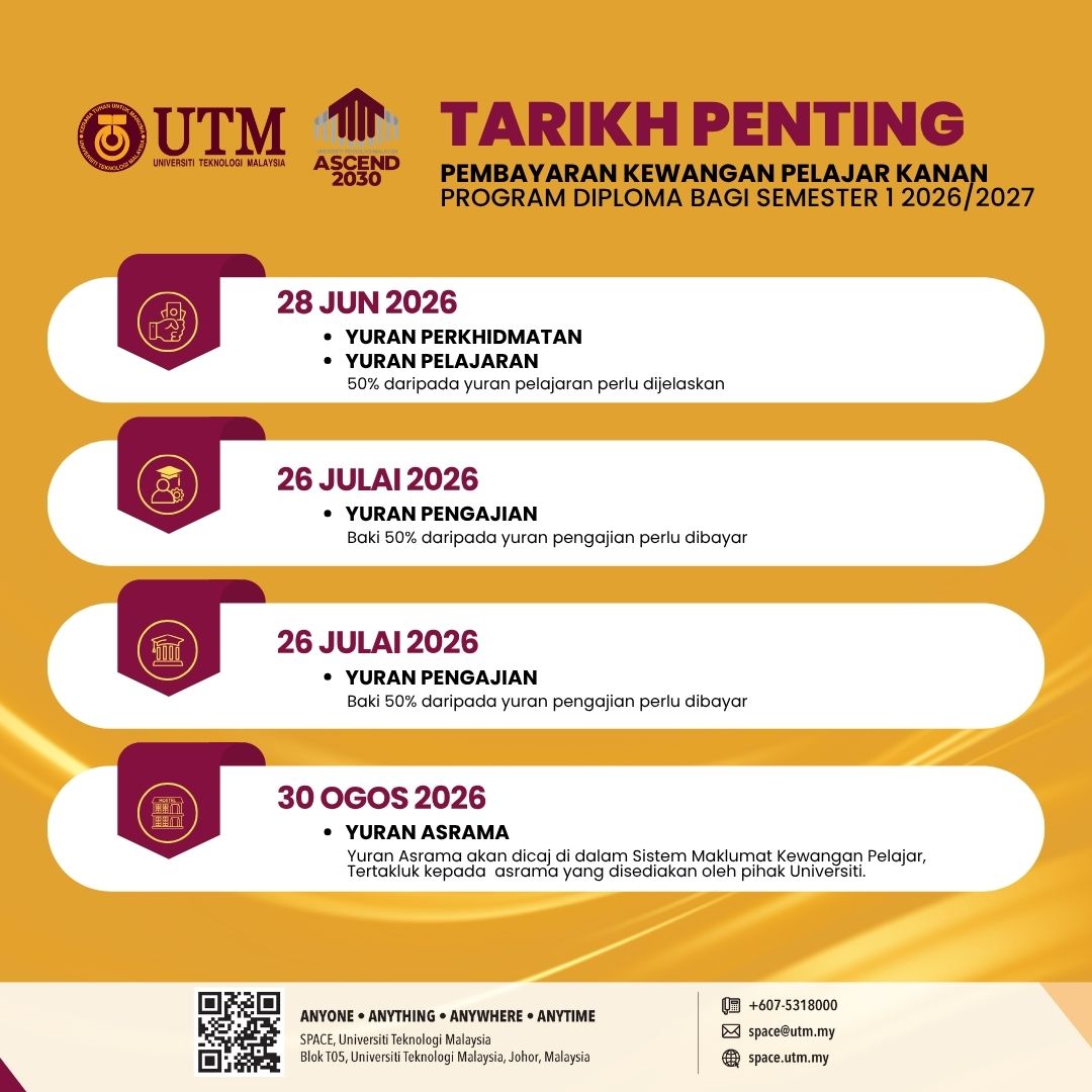 TARIKH PENTING PEMBAYARAN YURAN SEMESTER I, 2026/2027 – PELAJAR KANAN