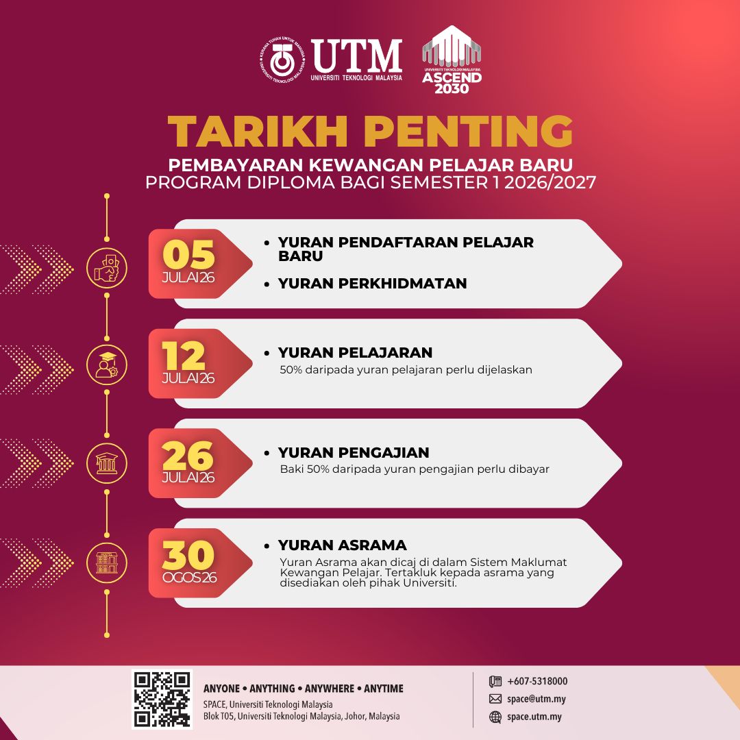TARIKH PENTING PEMBAYARAN YURAN SEMESTER I, 2026/2027 – PELAJAR BARU KEMASUKAN JULAI 2026
